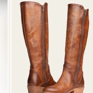 Frye Carson Piping Tall Riding  Size 6.5 Cowboy Rodeo Caramel Leather Boots